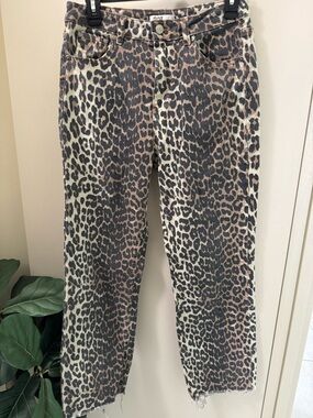 Oat New York Leopard-Print Wide Leg Jeans in Distressed Black & Brown